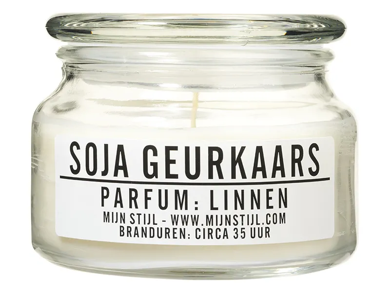 Geurkaars glas Linnen soja-basis