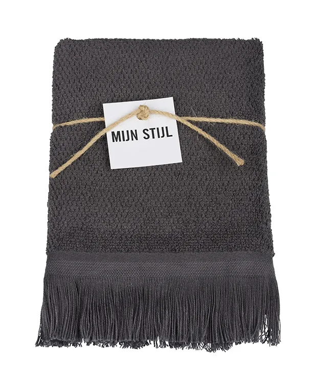 Handdoek (keuken) met franjes donker grijs