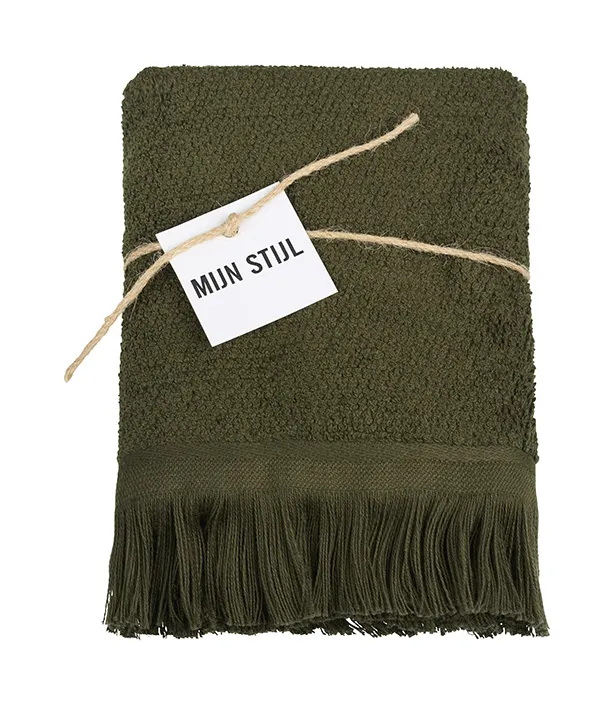 Handdoek (keuken) met franjes donker groen