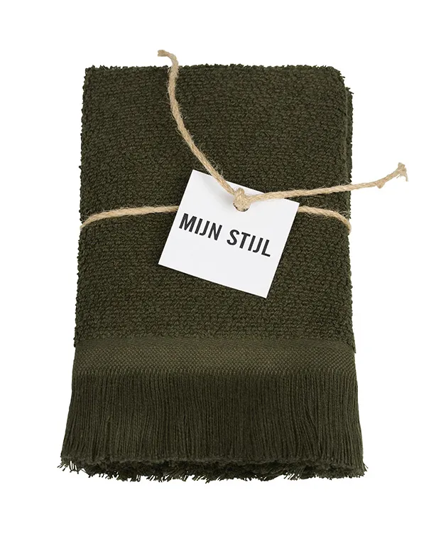2 x Vaatdoek met franjes donker groen