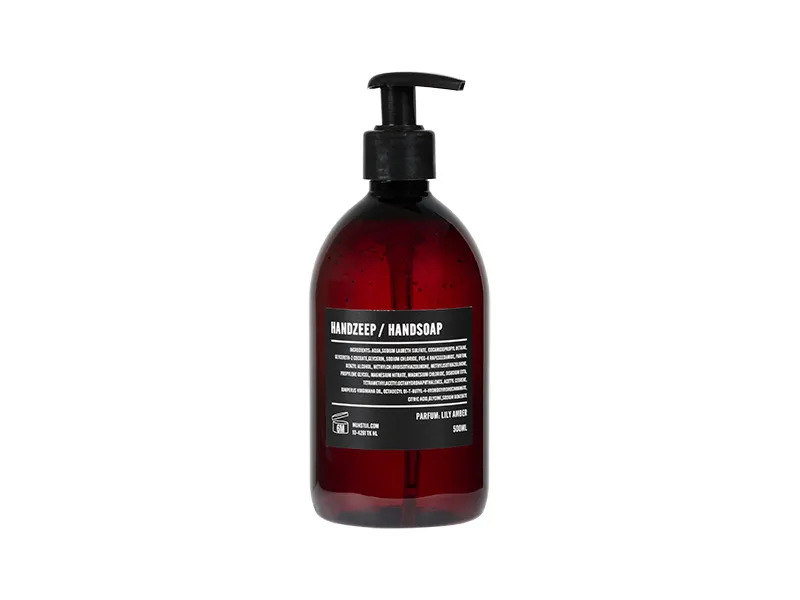 Handzeep 500 ml bruine fles zwart etiket parfum Lily Amber